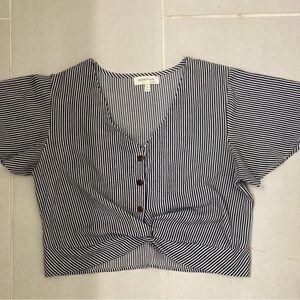 Monteau Black and White Striped Crop Top